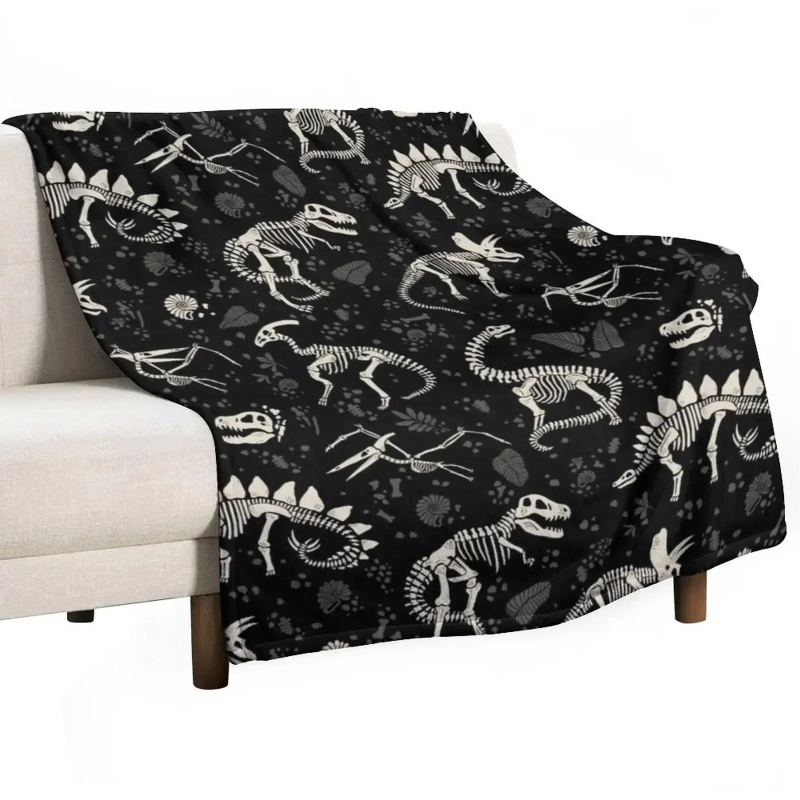 Excavated Dinosaur Fossils Throw Blanket Camping Furry Cute Blankets