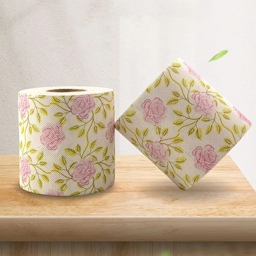 2 Rolls Printed Toilet Paper Bathroom Napkins Bamboo Pulp Handkerchiefs Flower for Toilets Tissue Holders Decorative