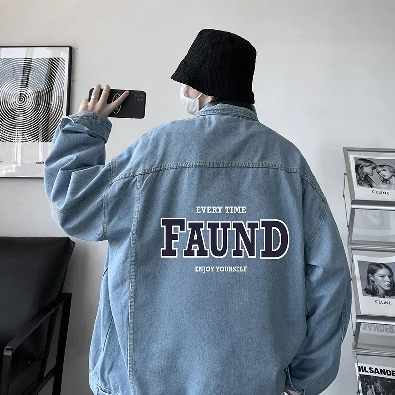 

Men's Vintage Denim Jacket Autumn Man Oversize Coat Letter Print Casual Wear 5XL Jean Jacket Cotton Men's Clothing Outerwear