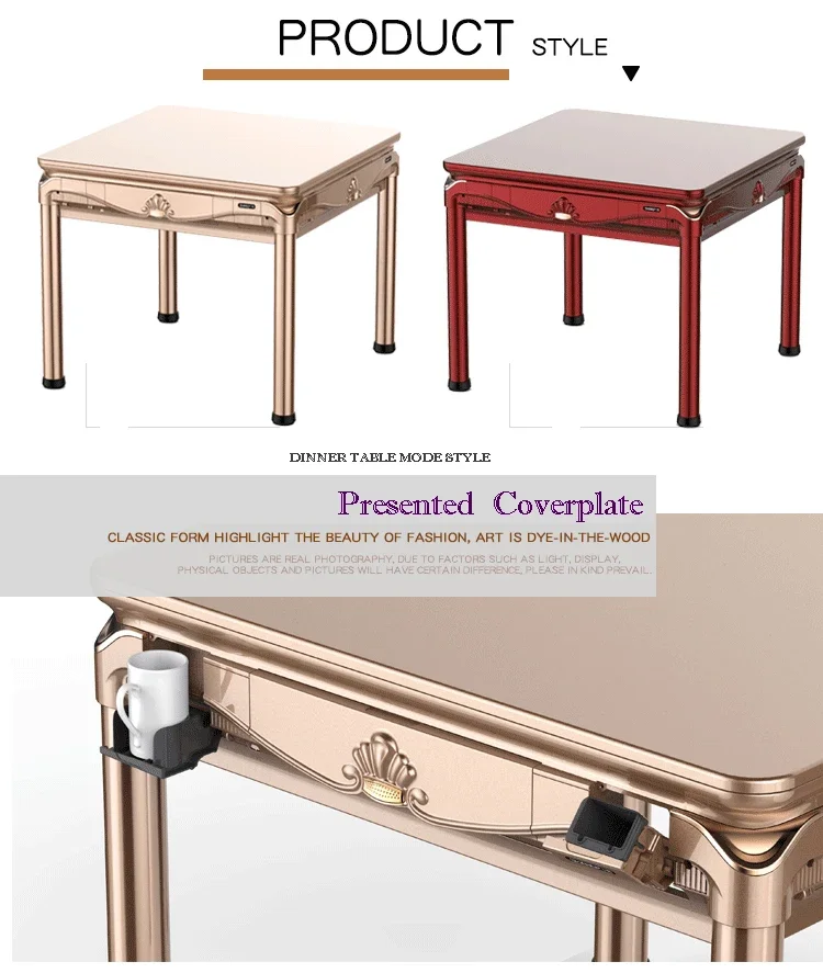 New stylish luxury metal furniture, multifunctional dining table, automatic folding mahjong table