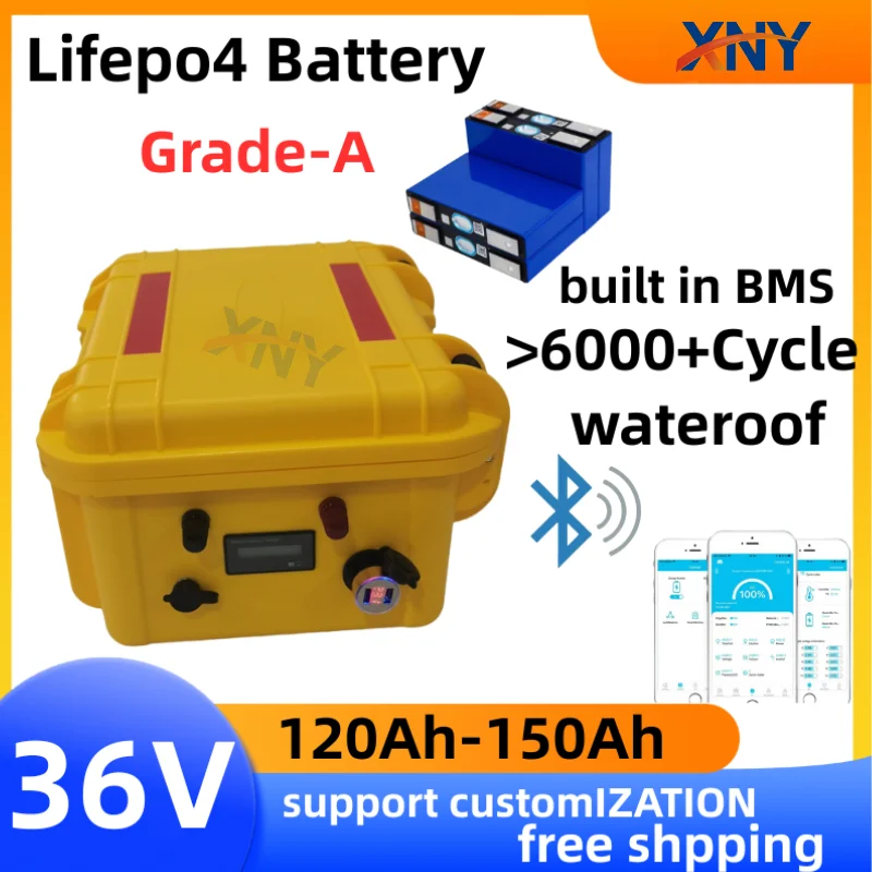 

Литиевая батарея lifepo4 36 В, 120 Ач, 150 Ач, приложение BMS Bluetooth для колес 4000 Вт, легко, скутера, бато, вуальта d