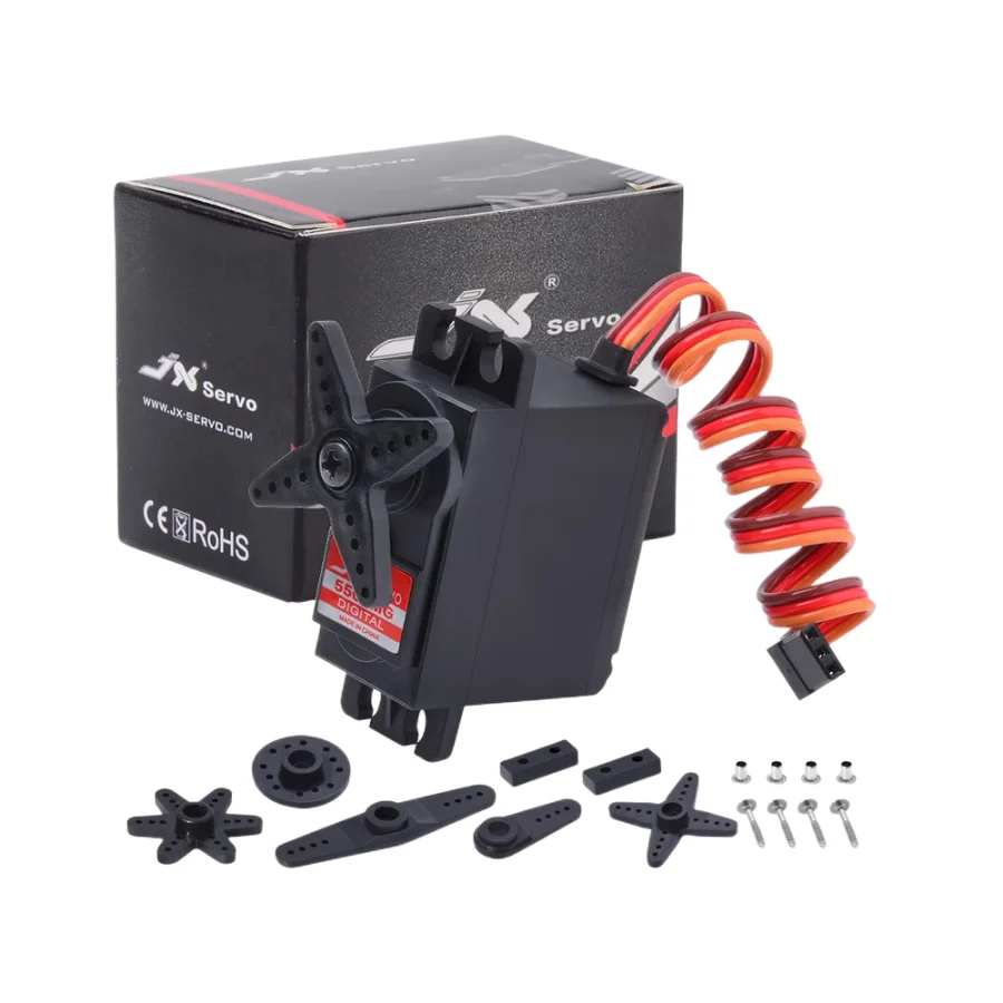 

JX 5508 мг Φ 8,2 кг. См @ 6 в с высоким крутящим моментом, металлическая шестерня, цифровой стандартный сервопривод без сердечника для вертолета, радиоуправляемого автомобиля, робота, лодки