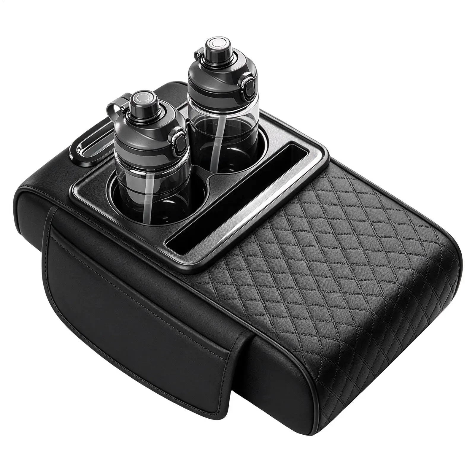 Car Armrest Cushion, Multifunctional PU Leather Tissue Box Cup Phone Holder Center Console Protective Cover For Truck SUV Sedan