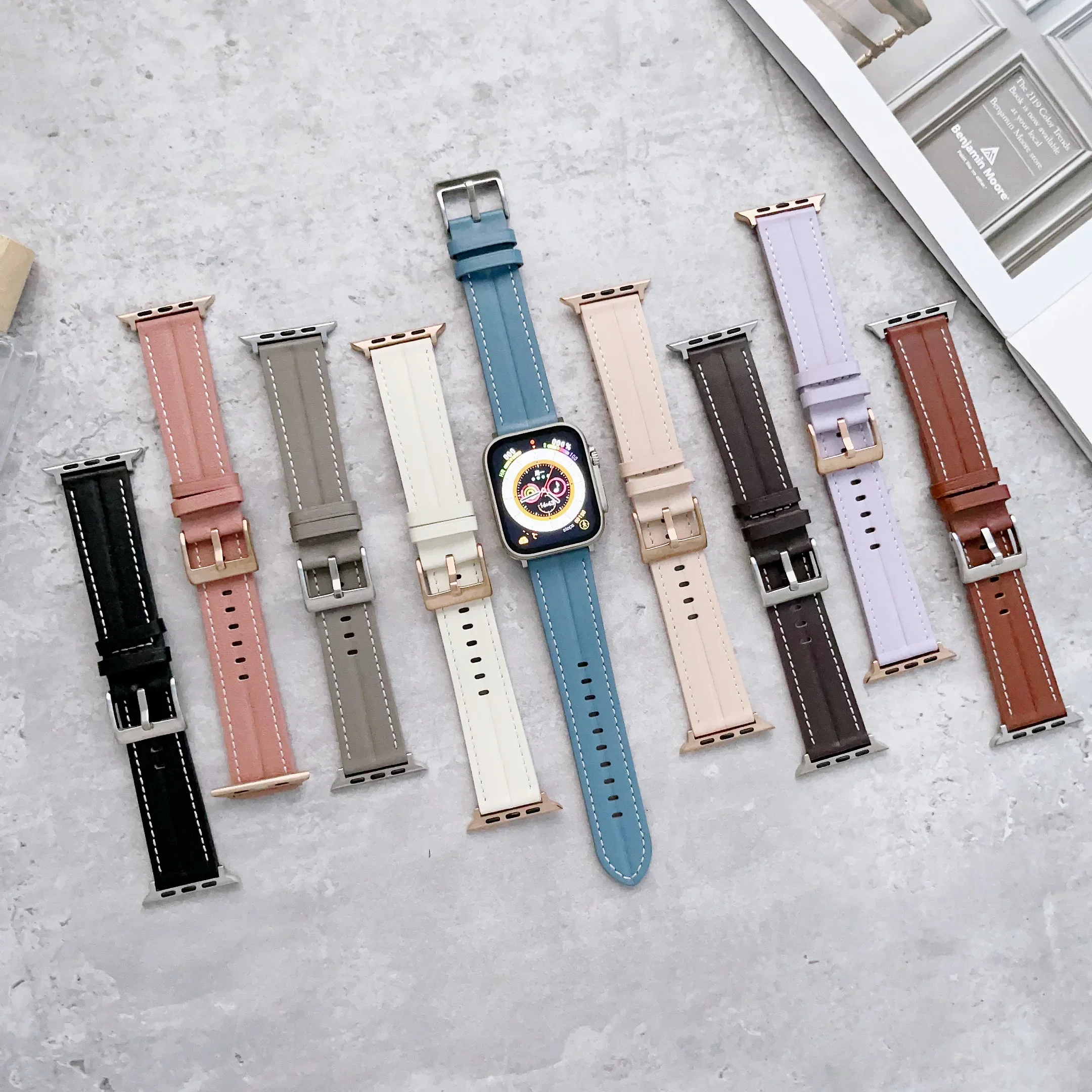 Leather Strap for Apple Watch Ultra2 10 9 8 7 49mm 46mm 45mm 41mm Manual Needlework Watchband 6 5 4 3 SE 44mm 42mm 40mm Correa