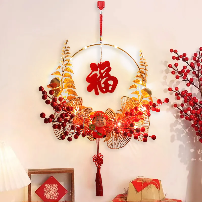 Ano novo chinês led vermelho nó fu personagem lanterna pingente 2023 ano novo led bênção grinalda primavera festival quarto pendurado decoração