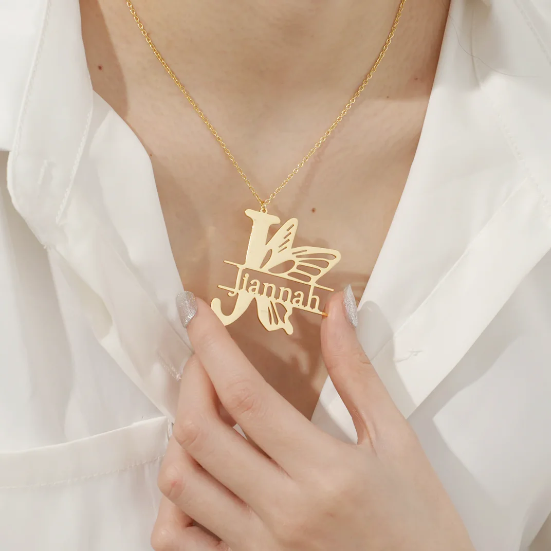 

Dascusto индивидуальный кулон с именем бабочки, ожерелье с цветком, персонализированная золотая цепочка из нержавеющей стали, ювелирные изделия для женщин, подарки на день рождения