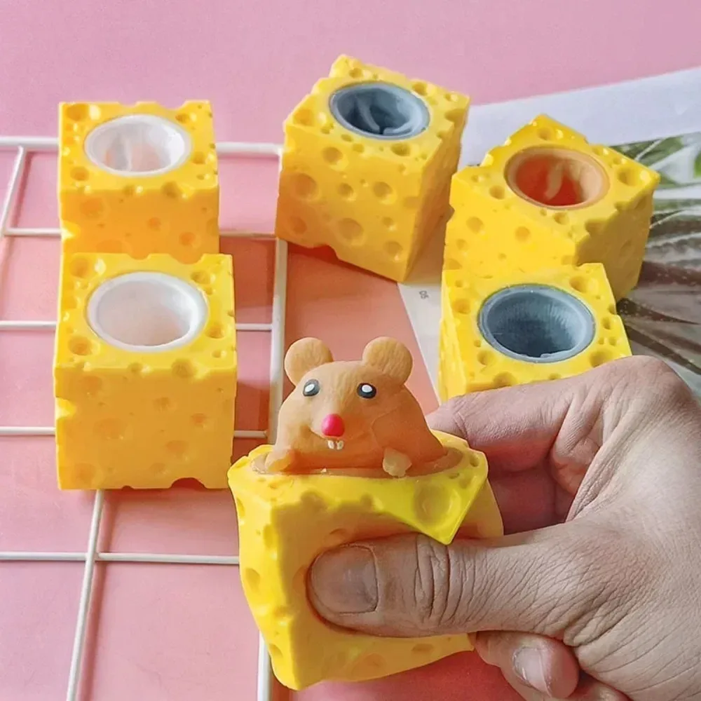 Kawaii Decompression Mouse Cup Pinchers Stress-relieving Pet Cheese Mouse Pinch Fun Stress Ball Vent Squirrel Cup Prank Toy