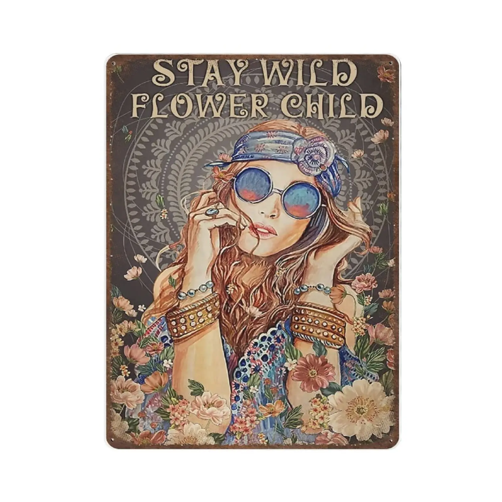 

Retro Durable Thick Metal Sign,Stay Wild Flower Child Sign,Hippie Girl Poster,Vintage Wall Decor，Novelty Signs for Home Kitchen