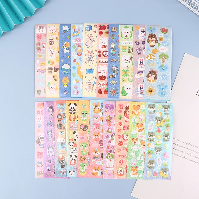 10Pcs Kawaii Handbook Stickers Cartoon Collage Laser Sticker DIY Decorative Material Scrapbooking Stationery School Supplies