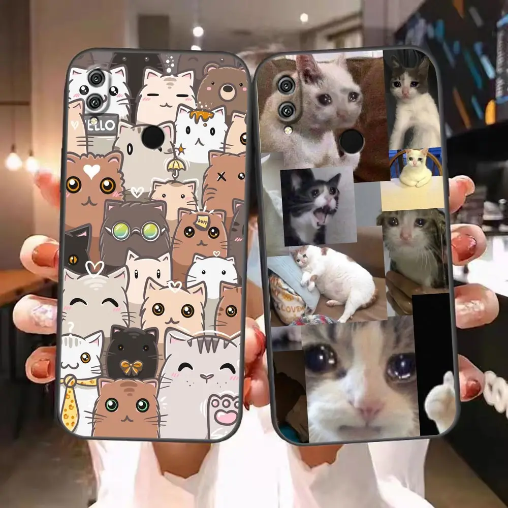 Funda Case For Honor X9 X9A X8 X7 5G Y9 Y8 Y8P Y7 Y7A Y7P 2020 Y6 Y6S Y5P Y6P Prime Pro V20 V10 Play Case Cute Funny Crying Cat