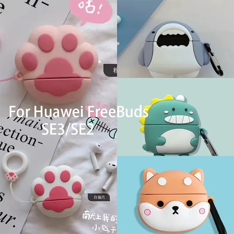 Cute animal cartoon earphone case For For Huawei FreeBuds SE3/SE2 Case For FreeBuds SE 3 SE 2 cover with hand ring earphone case