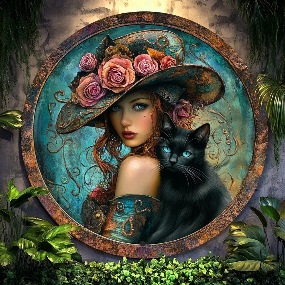 

Charming Retro Girl & Black Cat Aluminum Wall Sign - Durable, Easy-to-Clean Decor for Kitchen, Living Room - Perfect Gift Idea