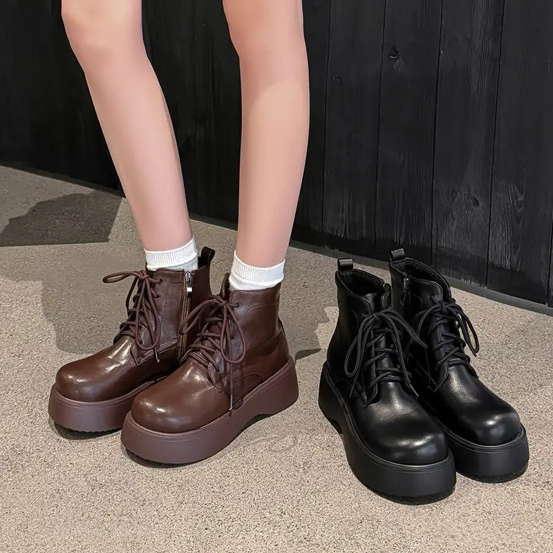 ORCHA LISA Half  Booties Female Plus Fit 43 44 45 Circular Front Raised Sole Zip Closure Belt Strap Clasps Trendy Romantic