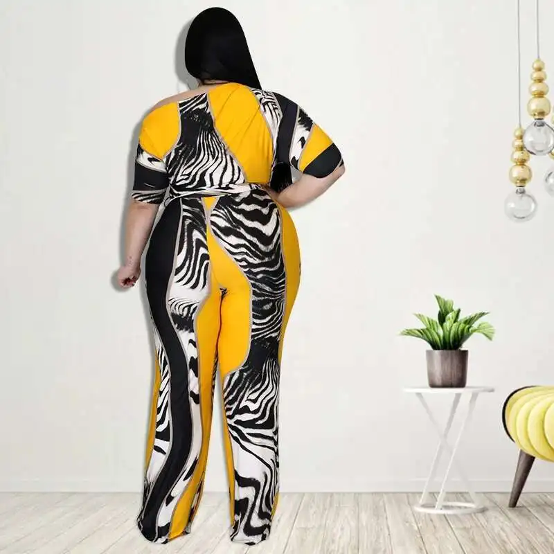 21870 Large Women's Clothing 2025 Autumn New Middle Sleeve Left Open Shoulder Jumpsuit New Product