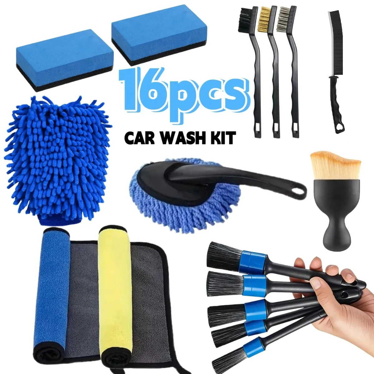 16/20Pcs Car Cleaning Tool Set Detail Dust Brushes For Air Vent Seat Gap Car Motorcycle Home Household Washing Use