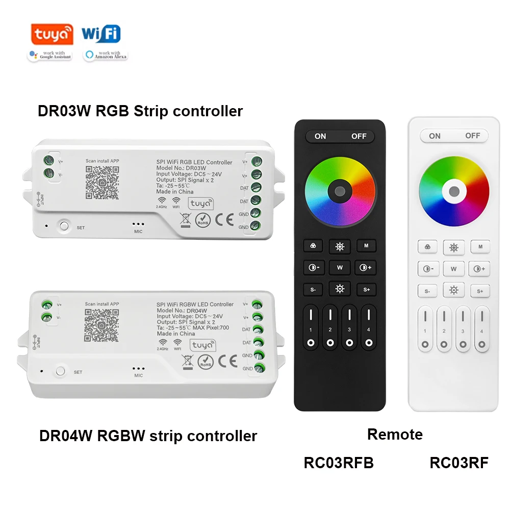 

DR03W/DR04W Tuya WIFI LED Controller dimmer Work With Google Alexa Home WiFi Wireless Control WS2812 WS2815 5050 RGB RGBW Strip