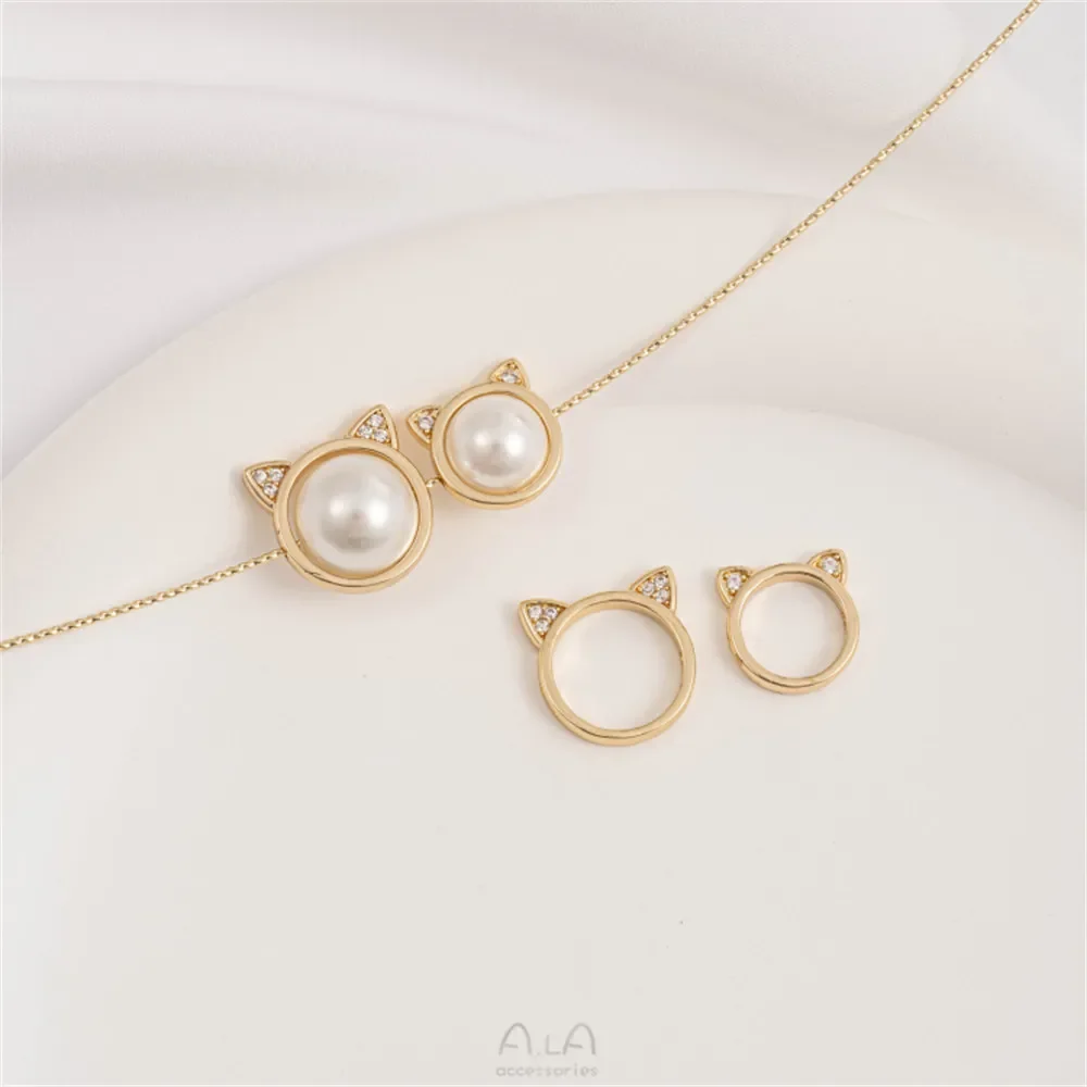 1pcs 10/12mm14K Gold Plating Zirkonium Kat Hoofd Set Konijn Oor Kraal Ring Handgemaakte DIY Armband sieraden Accessoires