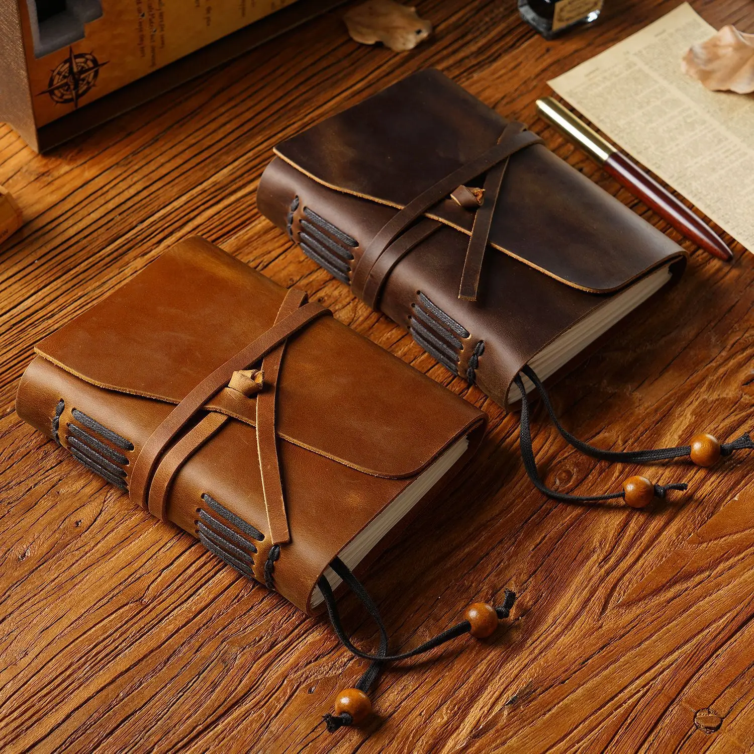 천연 소가죽으로 만든 여행용 노트, 왁스 처리된 빈티지 - Vintage Leather Journal Notebook 리뷰 및 가격