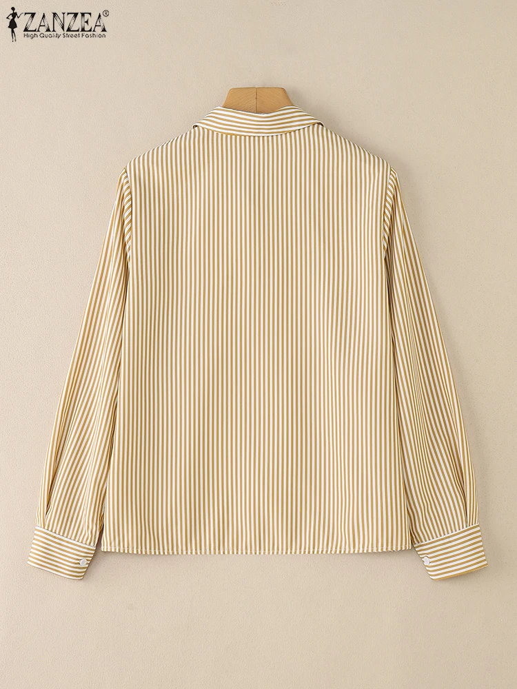 ZANZEA-camisas informales con cuello a rayas para mujer, Tops abotonados de manga larga para otoño, ropa de moda para ir al trabajo, S-3XL