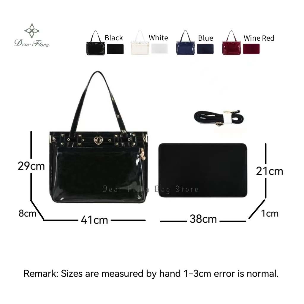 Damska Lolita moda Ita torba styl japoński ramię torby kurierskie Crossbody przezroczysta przednia kieszeń DIY torebka na ramię