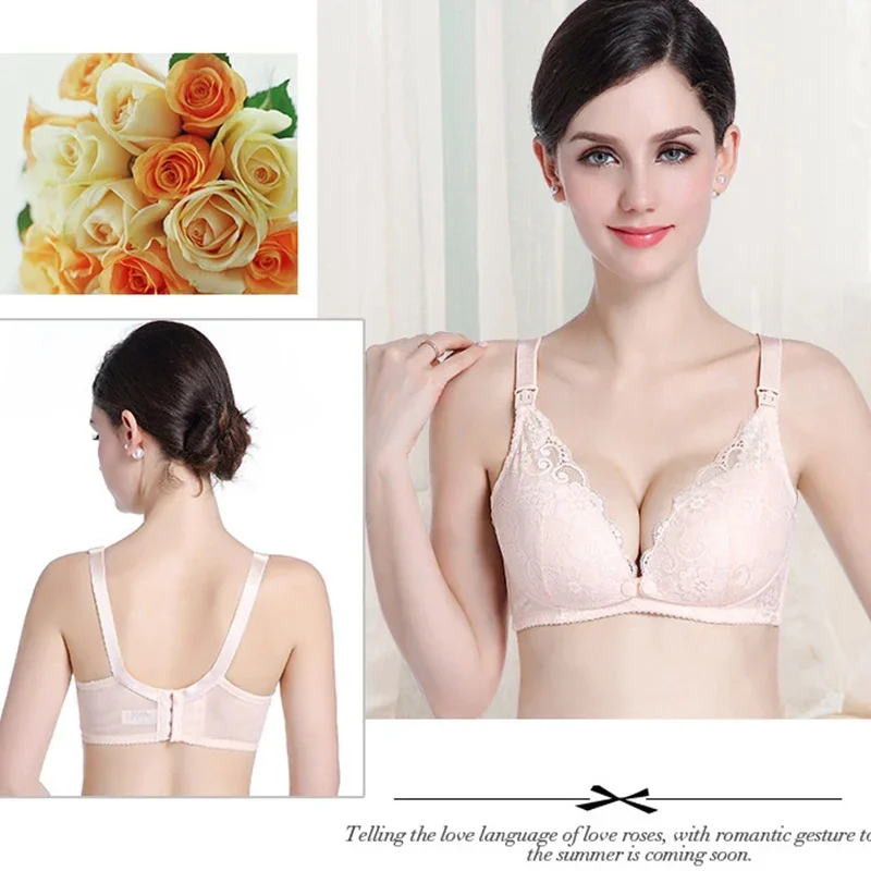 Maternity Lace Trim Nursing Bra Wireless Lingerie Breastfeeding Bra for Pregnant Women Pregnancy Breast One Size Sleep Underwear view 4
