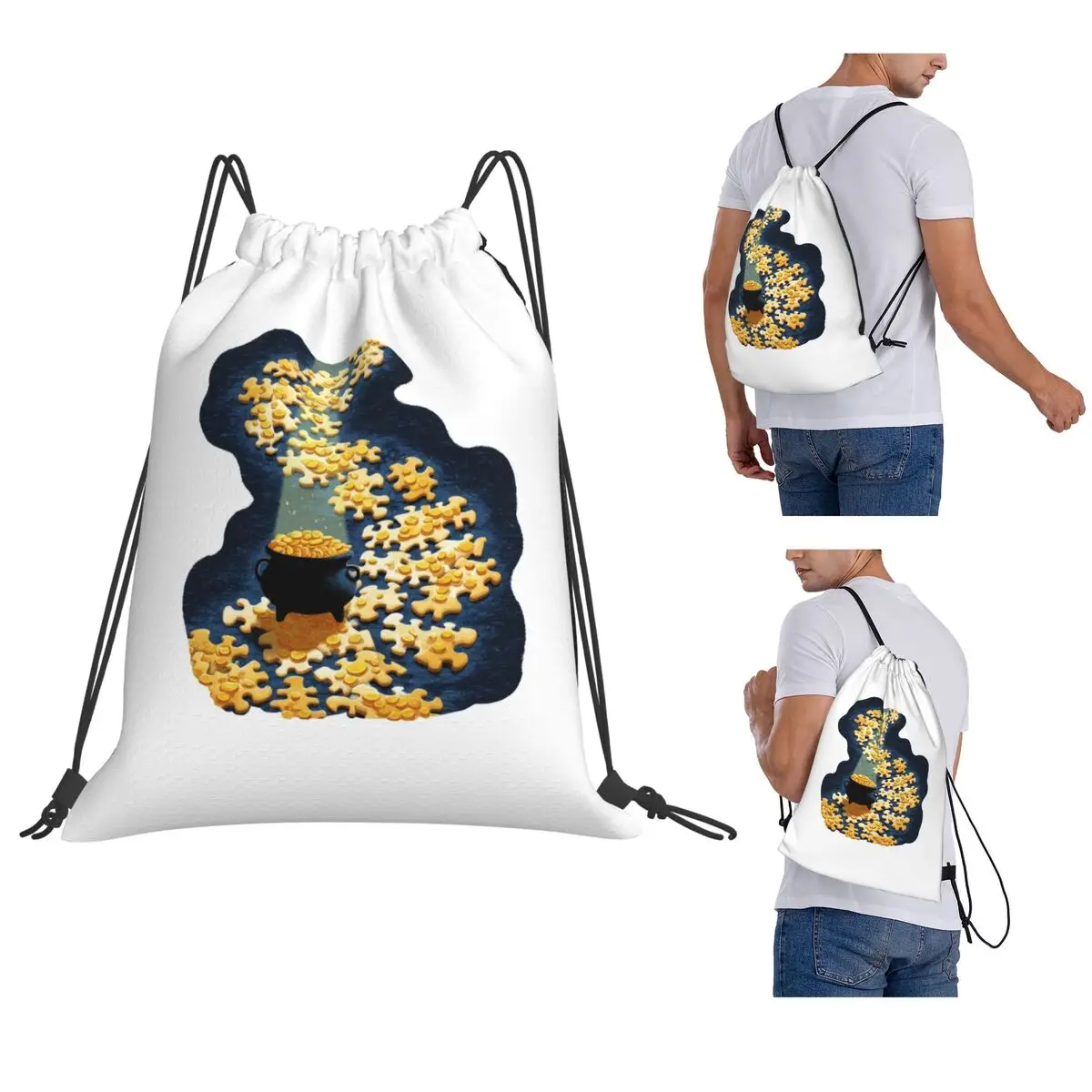 Pot Of Gold At The End Of Puzzle Path Lucky Irish Concept Art Backpacks Casual Drawstring Bundle Pocket Sundries Bag Book Bags