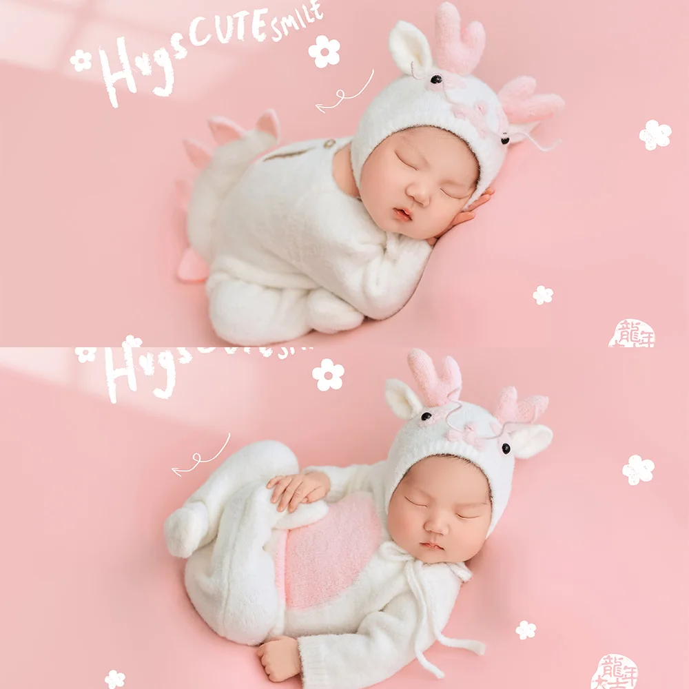 Winter Lovely Cartoon Dragon Baby Costume Long Sleeve Knitted Jumpsuit Dragon Hat Baby Clothes Studio Newborn Photography Outfit