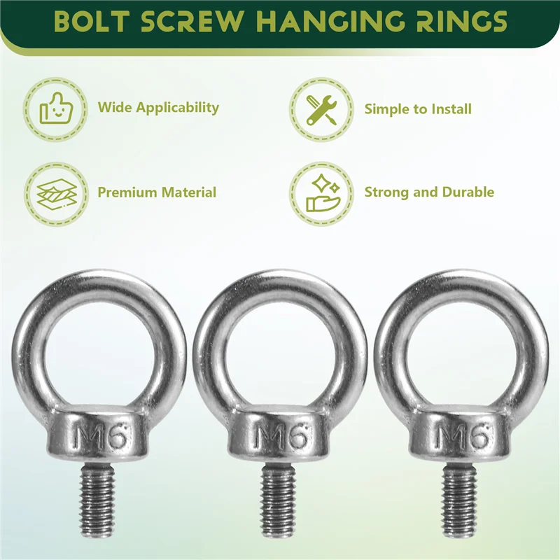 ABHU 10 шт. подъемный болт с проушиной, винт из нержавеющей стали 304, серебристый, сверхмощный M6 для подъема троса