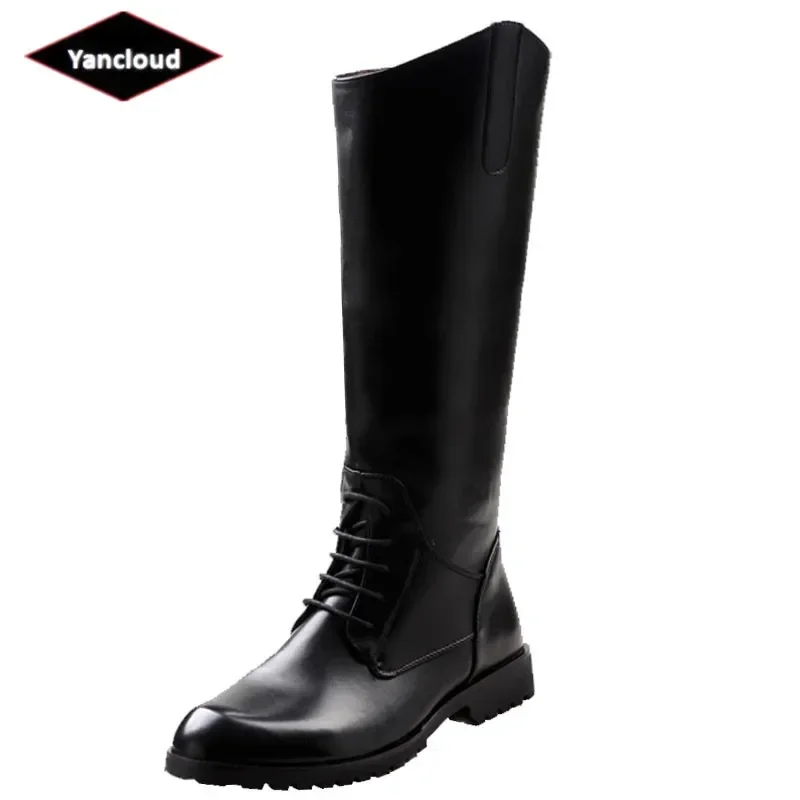 Top Quality New 2024 Fall Winter Knee High Long Boots Men\'s Waterproof Leather Knight Motorcycle Boots Male Shoes Black