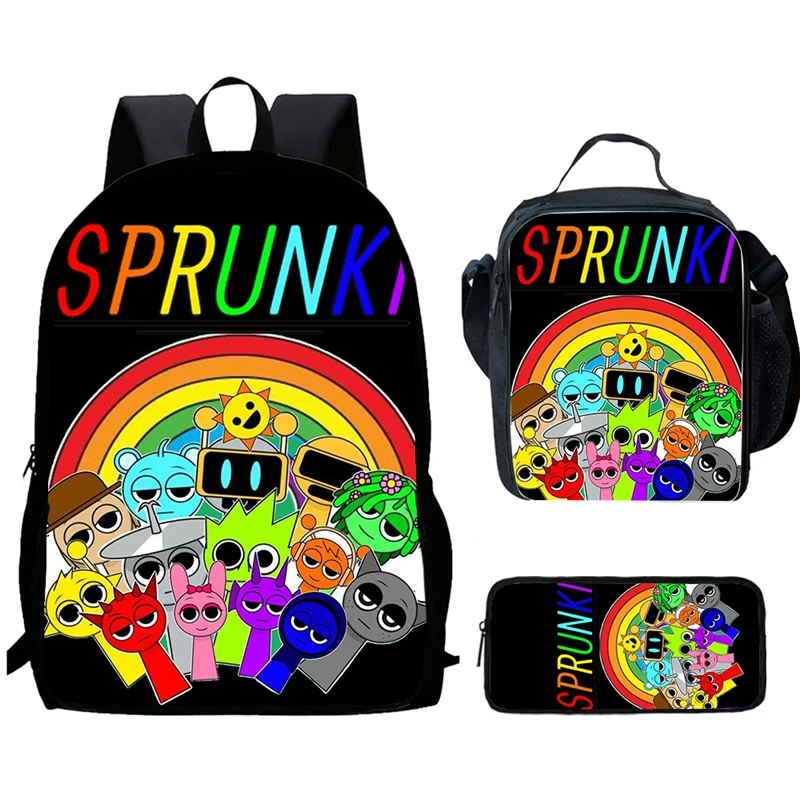 Cartoon Sprunm-Ki Child School Backpack With Lunch Bags Pencil Bags For Age 4-10 Kids,Light Weight Bookbags For Boys Girls