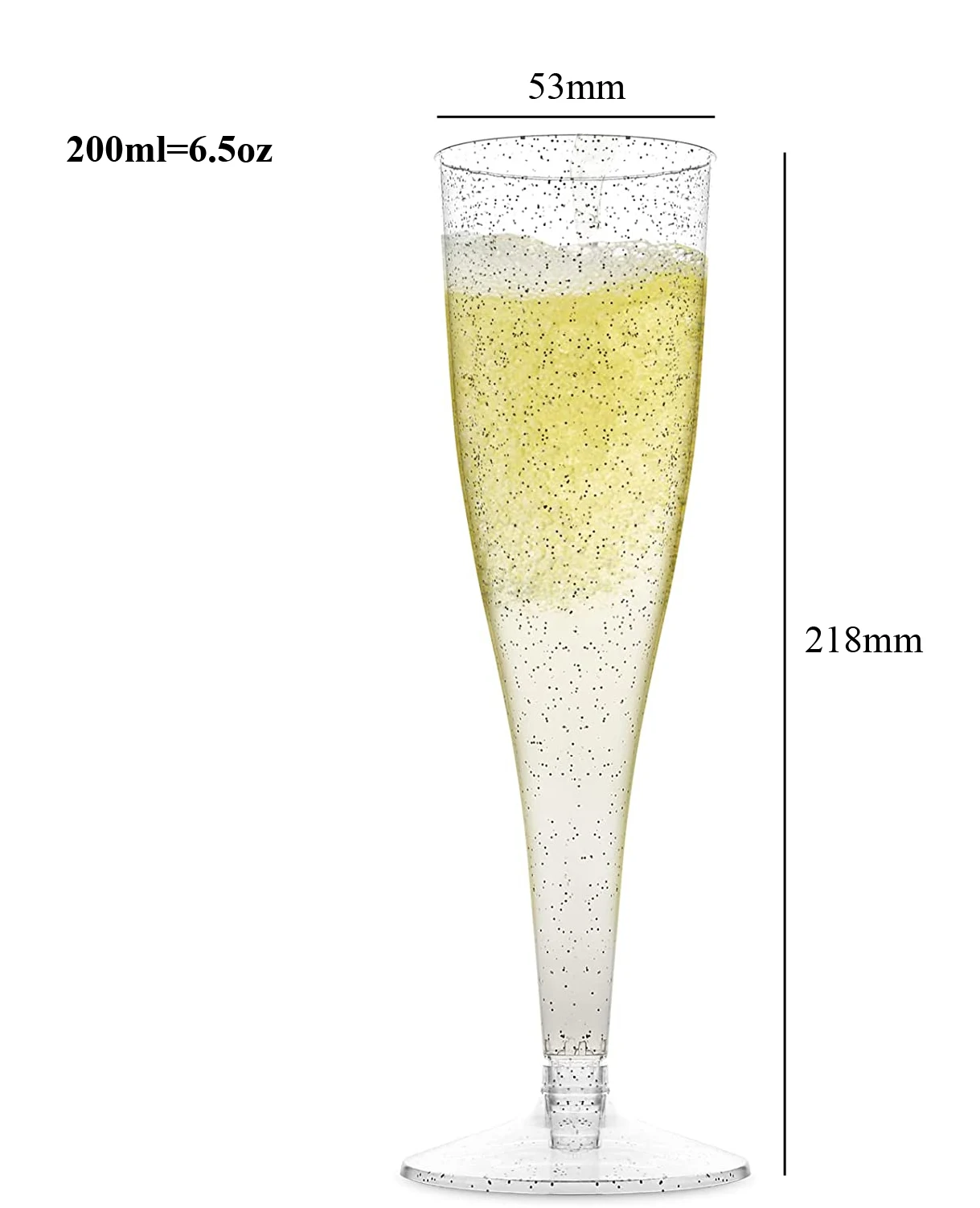 54 Plastic Champagne Flutes-Disposable Silver Glitter Plastic Champagne Glasses for Parties, Clear Plastic Cups Toasting Glasses