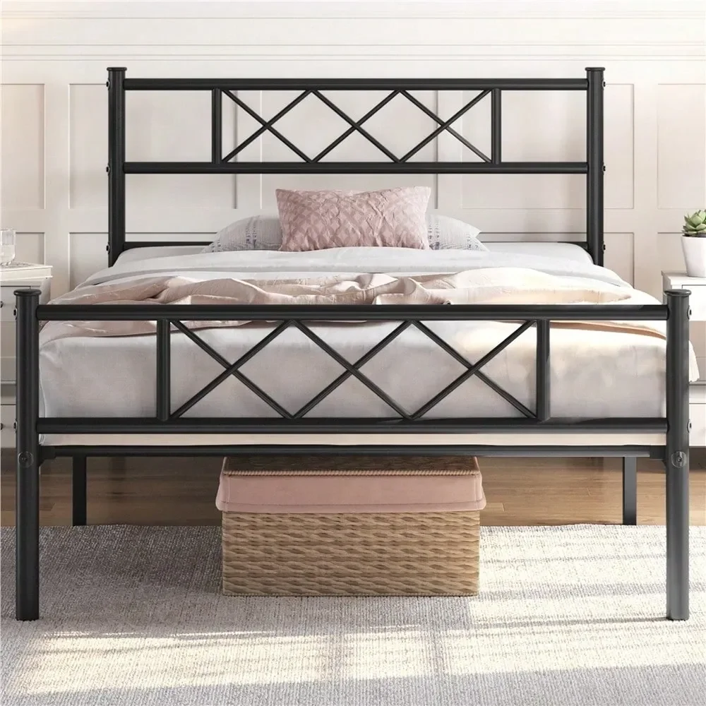 

Simple Twin Twin XL Metal Bed Frame With UnderBed Storage Space, Platform Bed Frame With Headboard And Footboard, 12 Metal Slat
