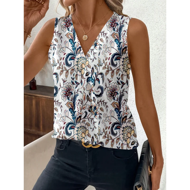 

Women's Summer Floral Print Sleeveless Casual Vest Spring and Summer