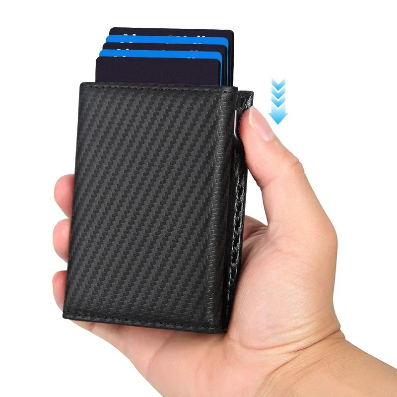 

Мужской держатель для визитных карточек Rfid, магнитный кошелек из углеродного волокна, всплывающий металлический корпус, кошелек для монет, сумка для кредитных карт, тройные кошельки