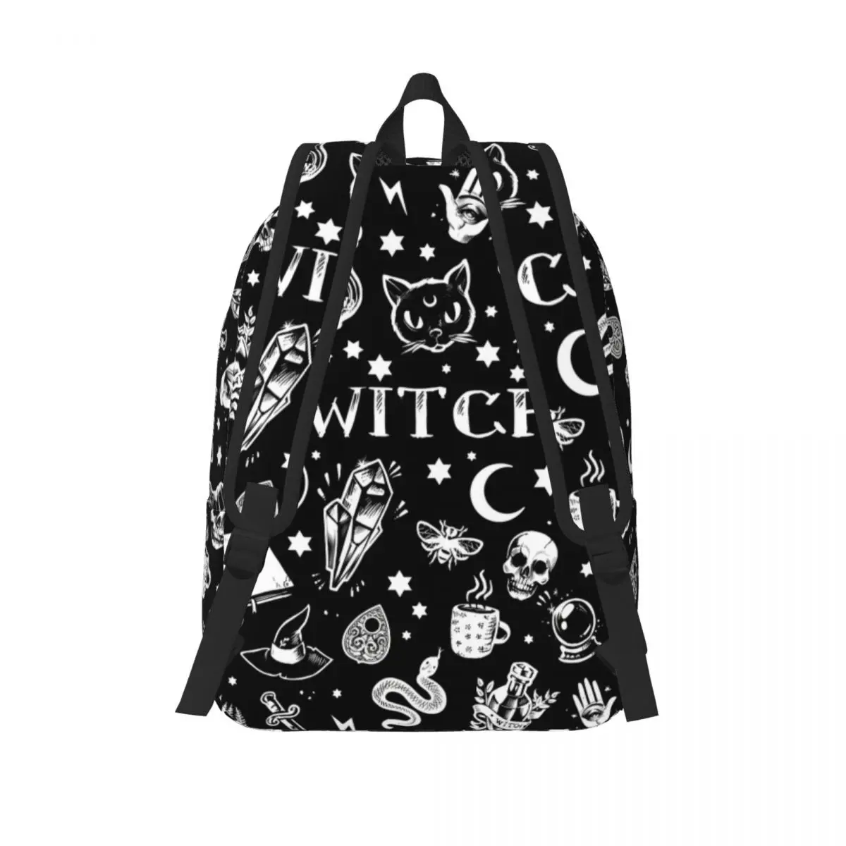 Witch Cat Pattern Backpack Elementary High College School Student Halloween Occult Gothic Magic Book Bags Teens Canvas Daypack