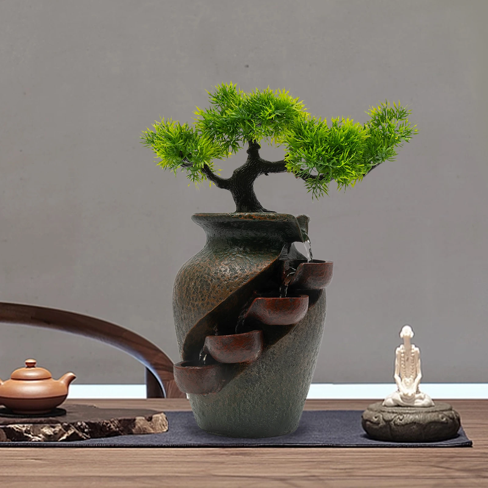 8.7in نافورة الماء منضدية 4-Layer مضخة هادئة للمنزل مكتب عمل اليوغا غرفة التأمل الاسترخاء الديكور #1