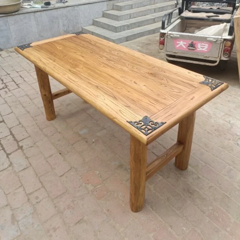 Old elm door panel tea retro dining  weathered solid wood  chair combination old wooden panel tea table zen