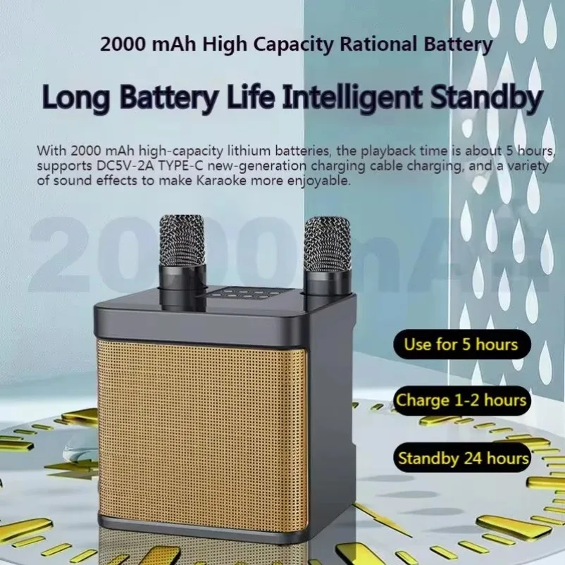 

Мощный беспроводной портативный двойной микрофон 10 Вт, Bluetooth-звук, уличная семейная вечеринка, караоке, сабвуфер, стрела с 2 микрофонами