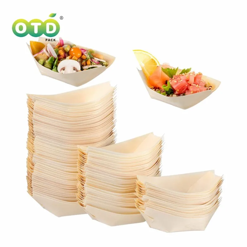 Wooden Disposable Plates Boat Plates Food Trays Disposable Dessert Plates Disposable Food Boats for Party Weddings Picnic