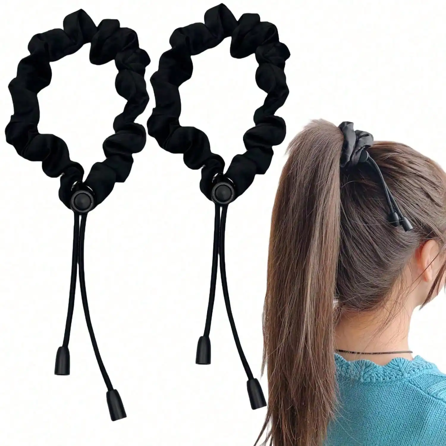 

One or two adjustable satin hair ties, suitable for women and girls, softer than silk, perfect for 4C girls with thick, curly, natural hair, easy-to-use hair accessory, suitable for fluffy African braid ponytails (black). Pineapple style.