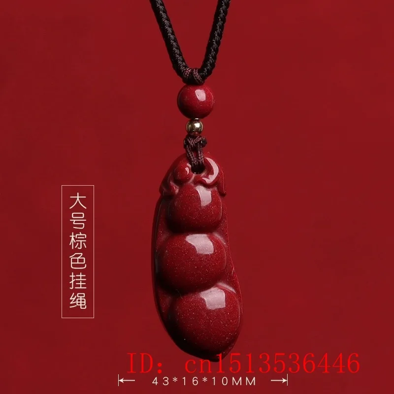 Fashion Cinnabar Jade Green Beans Pendant Necklace Jewellery Chinese Healing Women Man Luck Gift Sweater Chain Amulet