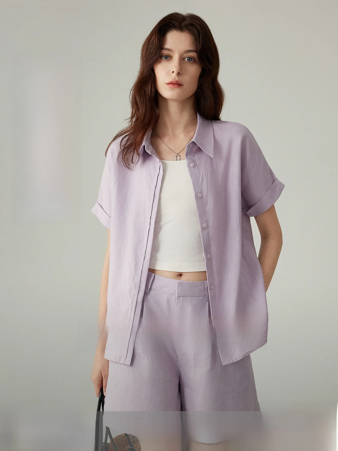 

Yakeja Grape Garden Women's Light Loose Summer Shirt Short Sleeve Double Button Front Casual Breathable Thin Fabric Blouse