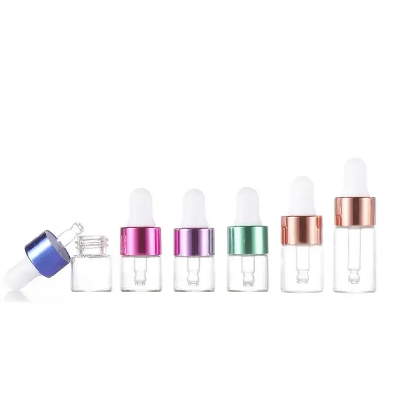 

100pcs Dropper Bottles 1ml 2ml 3ml 5ml Pipette Bottle Gold Cap Transparent Glass Vial for Essential Oil Essence Perfume Reagent