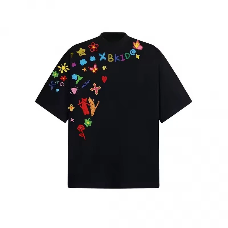 

Men Fashion Oversized T-Shirt 200g Men's New Short-sleeved Cotton Vacation Pattern Short-sleeved Round Neck Couple Style Street