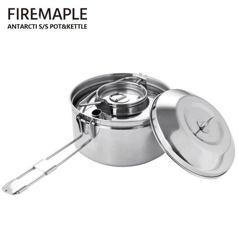 Fire Maple 2PCS/SET Antarcti Stainless Steel Water Kettle Camp Cookware Set 0.8L Teapot Lightweight Stainless Steel Hanging Pot