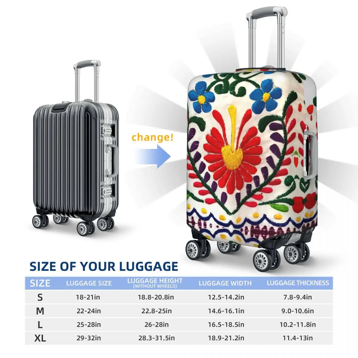 Custom Mexican Flowers Suitcase Cover Washable Luggage Covers Protector for 18-32 inch