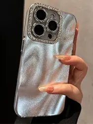 Funda de diamantes de imitación con purpurina de lujo para iPhone 16pro Max 15 Pro, lente de diamante chapada en láser, cubierta de teléfono para iPhone 13 14 pro 11 12