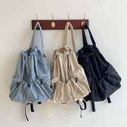 Sacs à dos Wstring de proximité froncés pour femmes, tissu en nylon esthétique, sac à dos pour fille, sac étudiant léger, sac de voyage pour femme, mode Innov