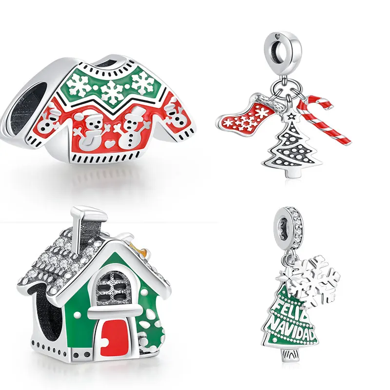 2023 Original Christmas Sweater & Tree Charm Beaded for Pandora Bracelet Sterling Silver Jewelry Gift