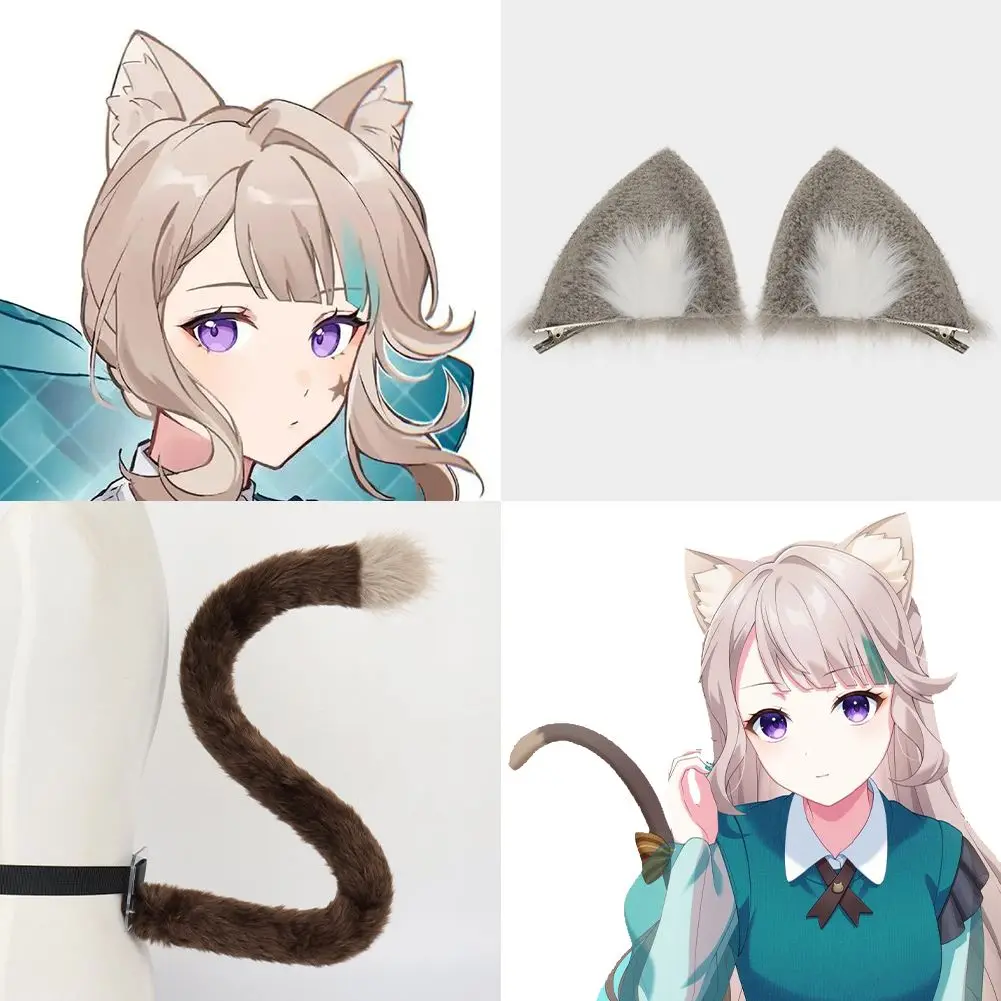 Anime Game Genshin  Cosplay Lynette Furry Cat Ear Hairpin Coser ear headpiece Tail Accessories Furry Fursuit Cos